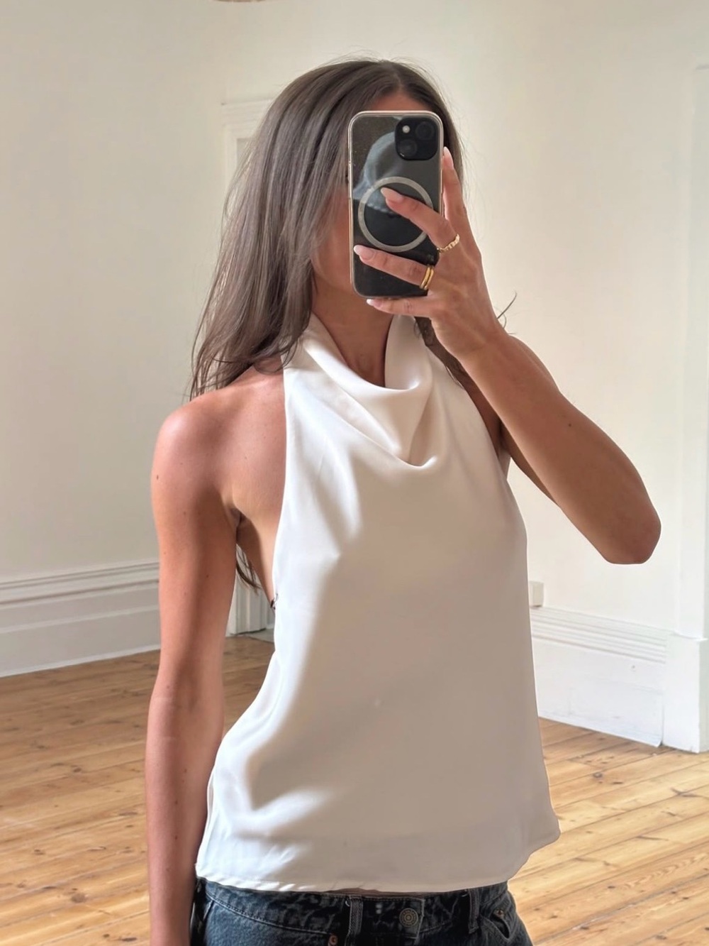 Amazon White Draped Halter Neck Women's Top
